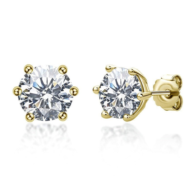 Moissanite Gold Plated Light Point Earrings 6.5mm with Certificate