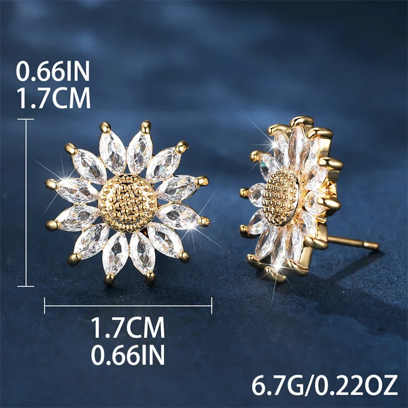 Sale! Sunflower Flower Earrings with Crystals in 18kt Gold Plated - Exclusive
