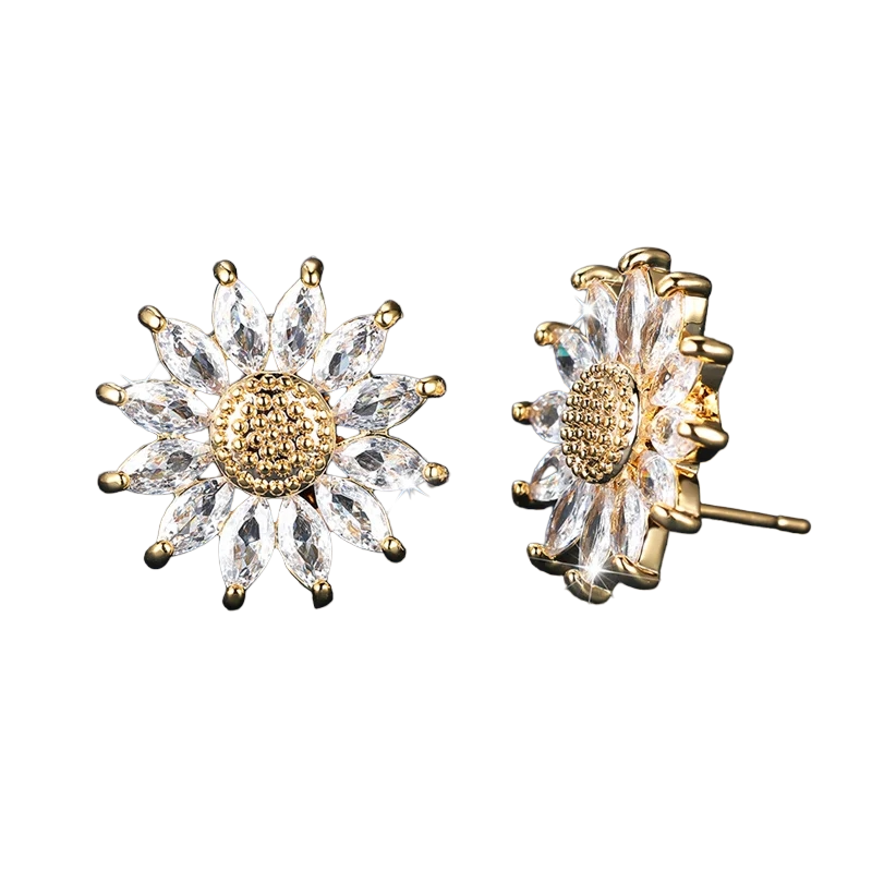 Sale! Sunflower Flower Earrings with Crystals in 18kt Gold Plated - Exclusive