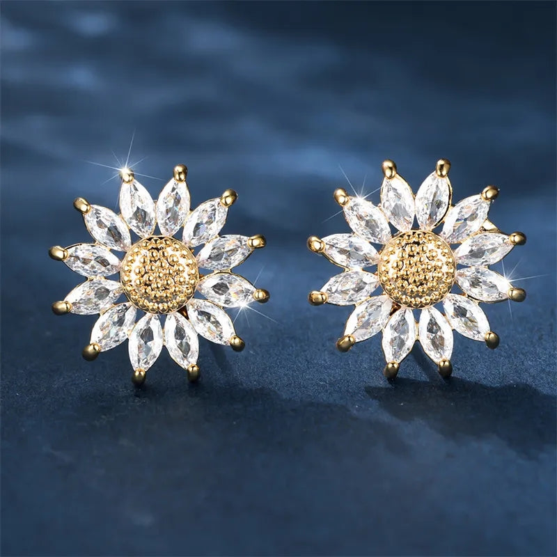 Sale! Sunflower Flower Earrings with Crystals in 18kt Gold Plated - Exclusive