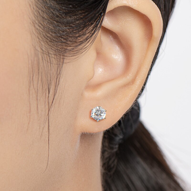 Moissanite Gold Plated Light Point Earrings 6.5mm with Certificate