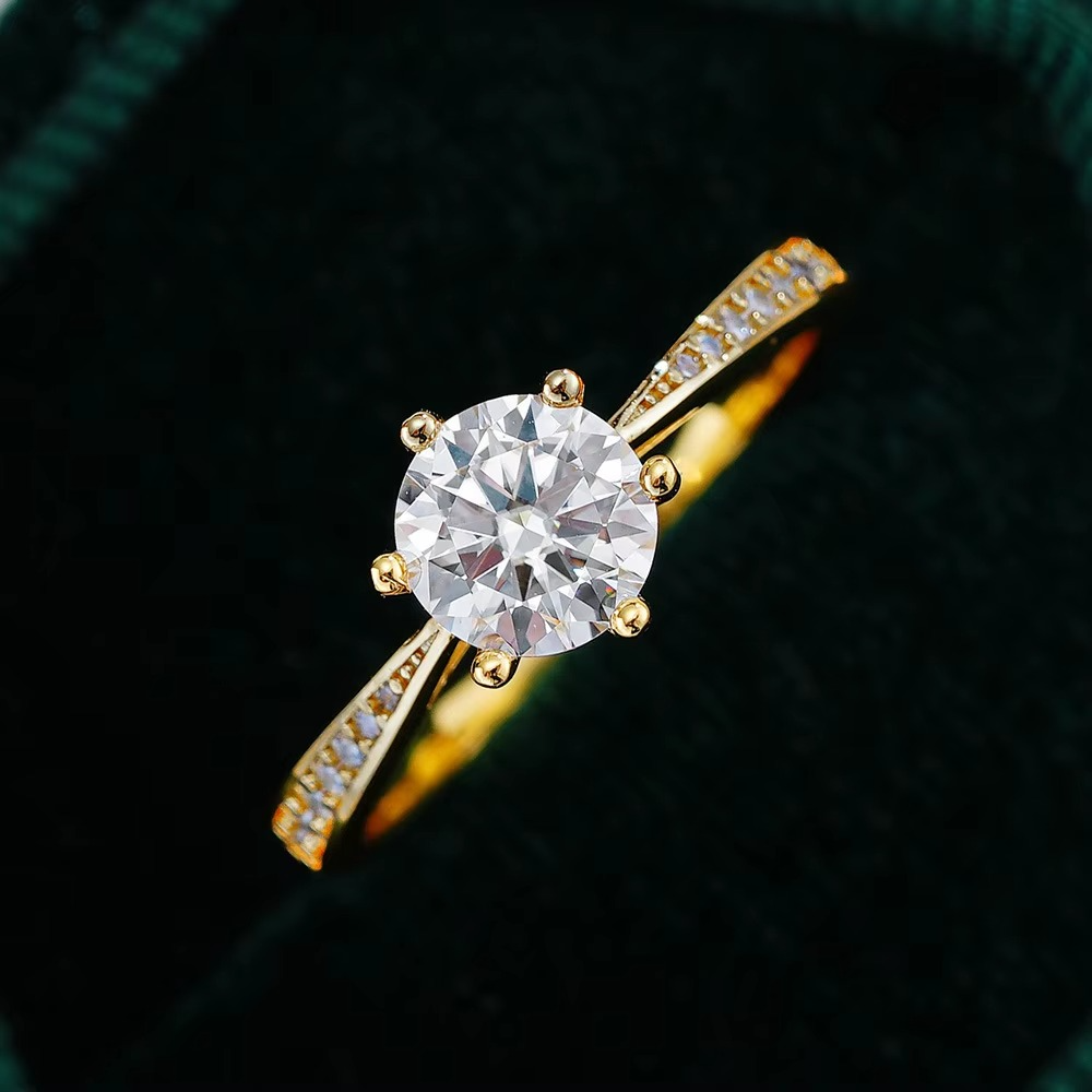 1ct Moissanite Diamond Ring, 18k Gold Plated Silver, Certified
