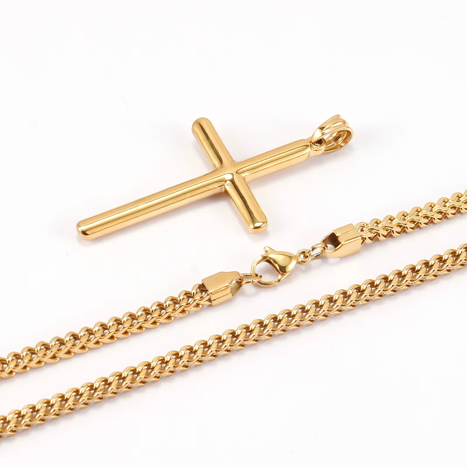 Luxuryjoyas Cross Necklace, Thick Chain, 18k Gold Plated, 63 cm