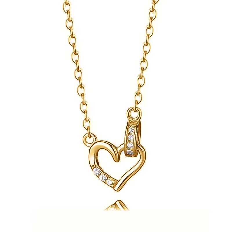 Linked Heart Necklace with Crystals, 18k Gold S925 - 45 cm