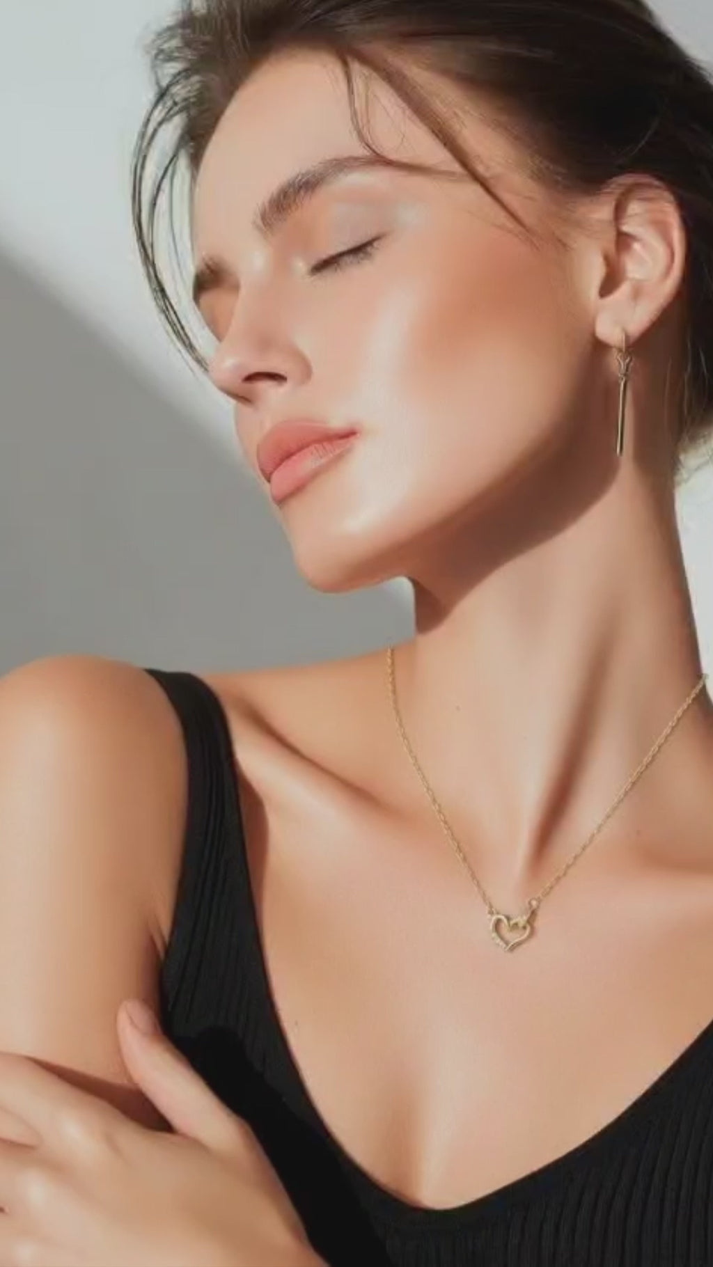 Linked Heart Necklace with Crystals, 18k Gold S925 - 45 cm