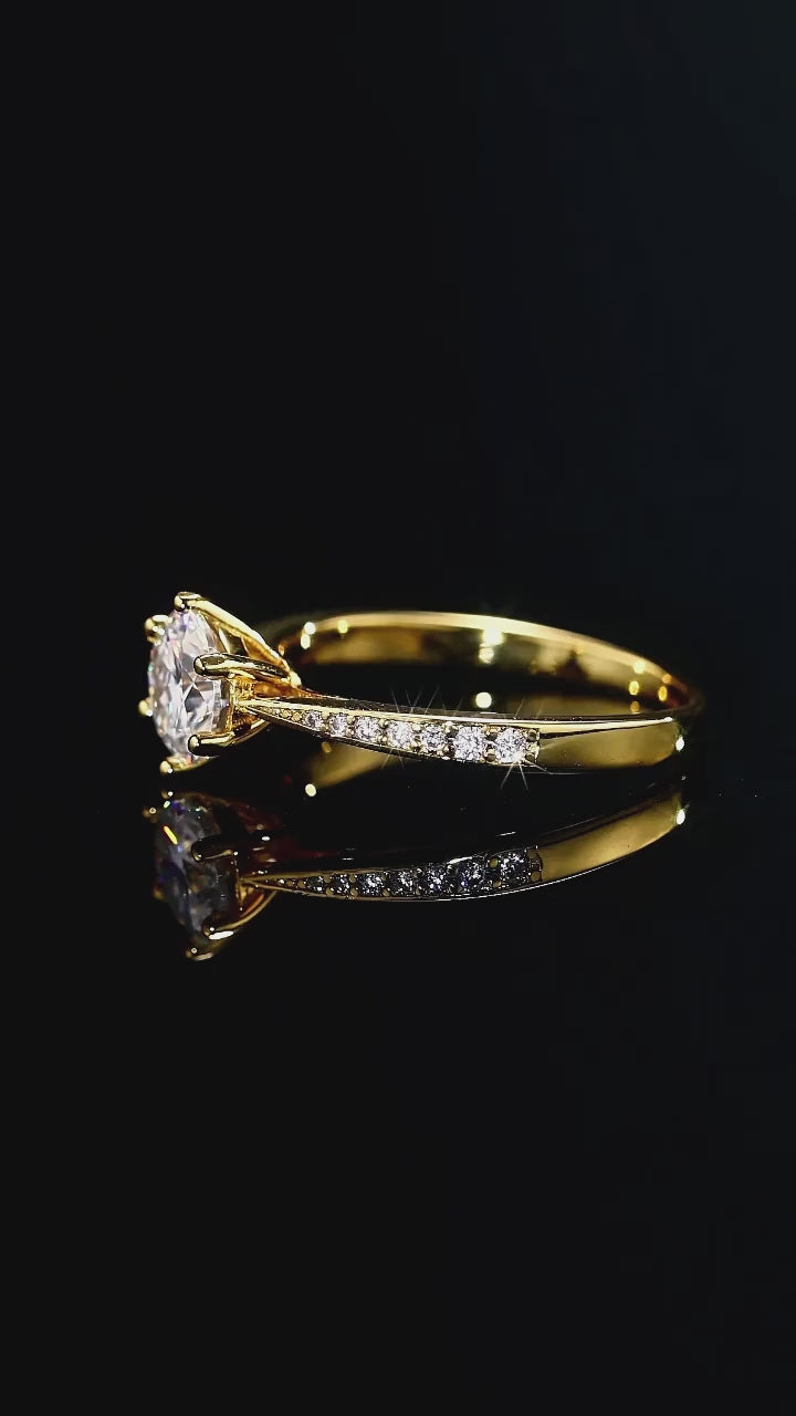1ct Moissanite Diamond Ring, 18k Gold Plated Silver, Certified